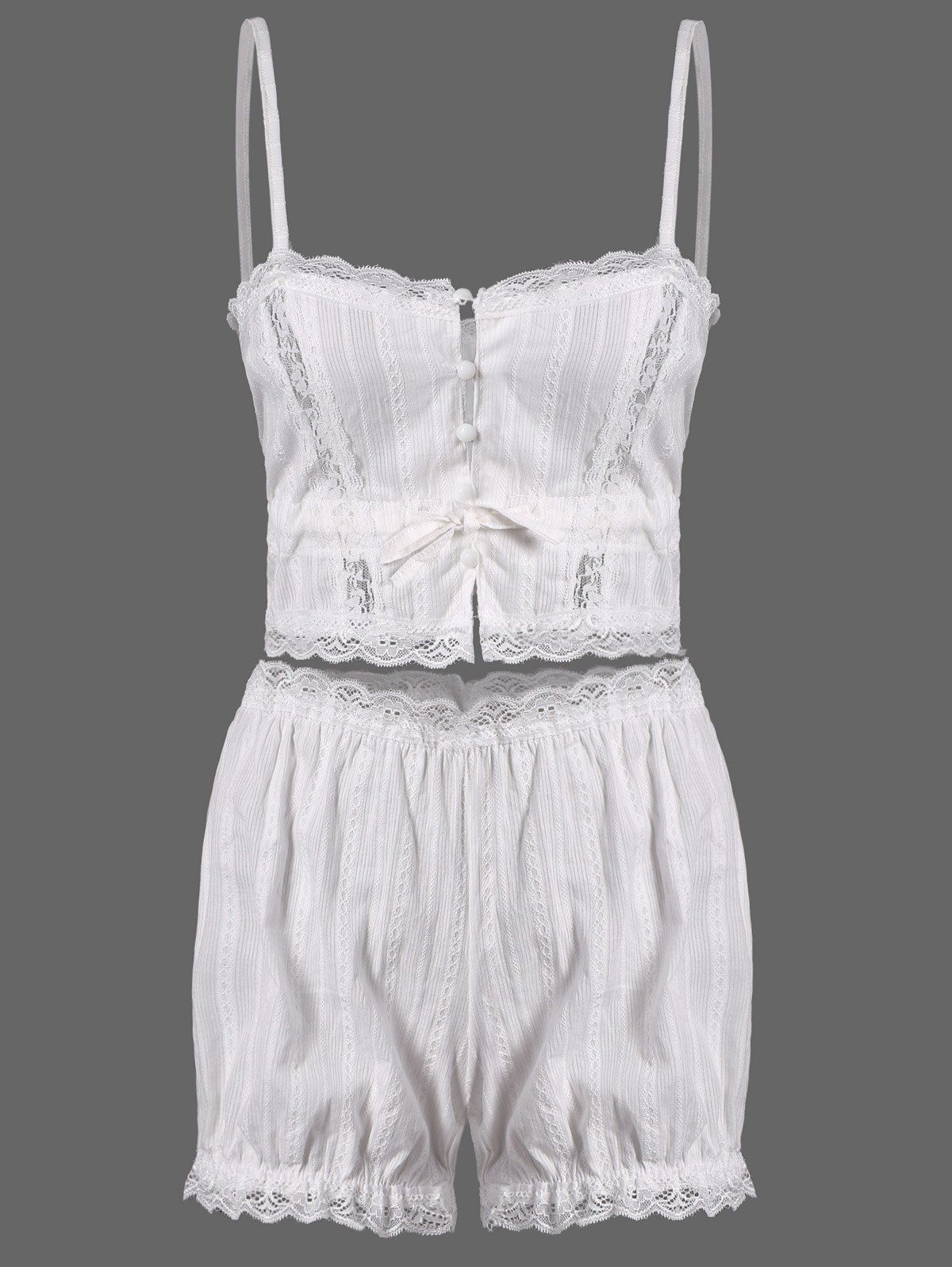 [29 OFF] Ruffle Lace Insert Summer Pajamas Set Rosegal