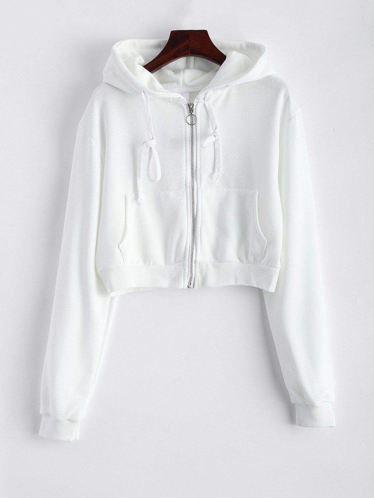 white zip crop hoodie