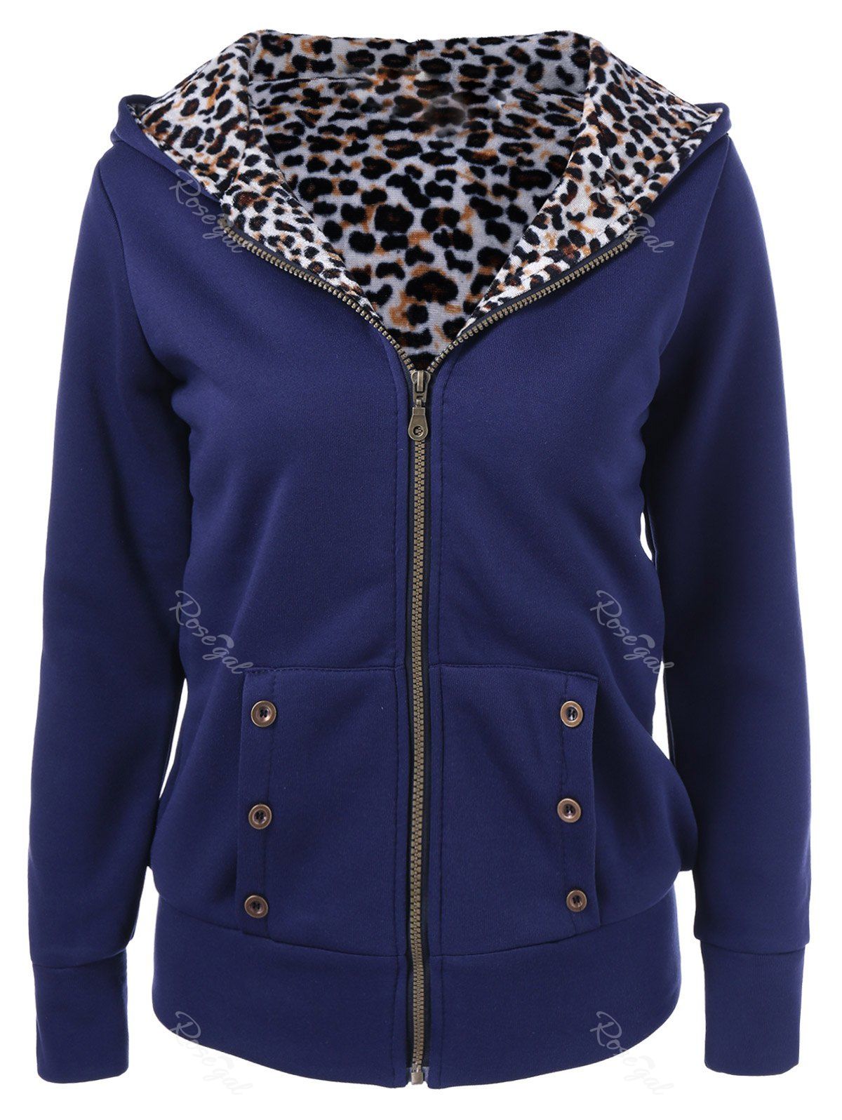 Shop Plus Size Zipper Leopard Pullover Hoodie  