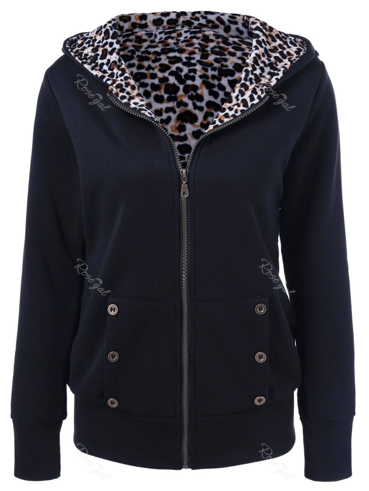 Outfits Plus Size Zipper Leopard Pullover Hoodie  