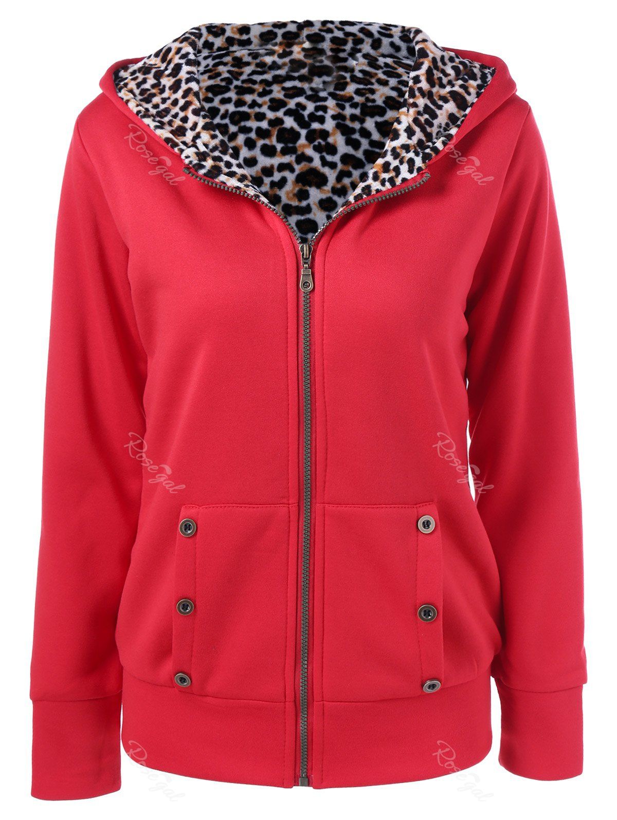 Sweat à capuche de grande taille zippé imprimé léopard Rouge 4XL