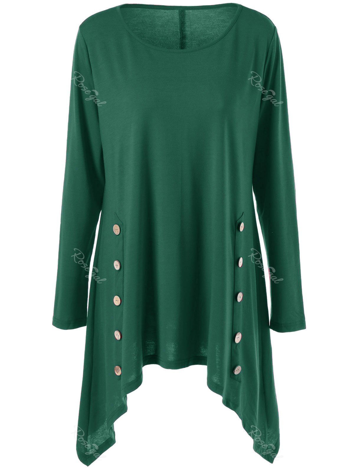 

Long Sleeve Plus Size Double-Breasted Asymmetrical T-Shirt, Green