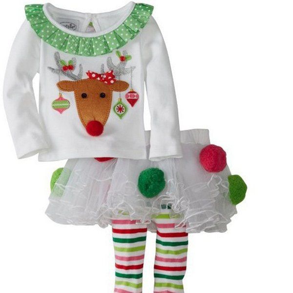 

Christmas Elk Pattern Girl Culotte Costume Set, White