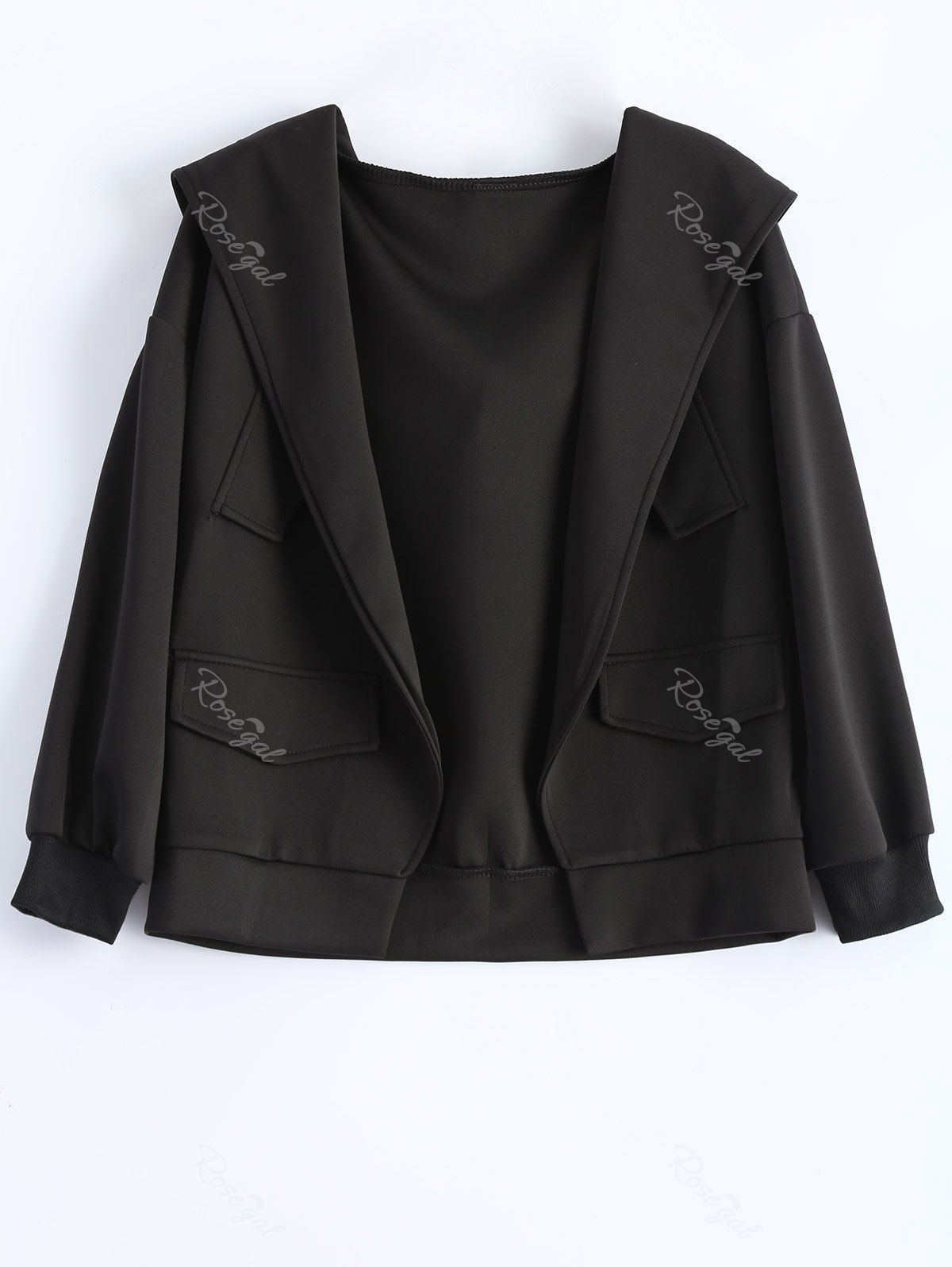 Jacket à capuche ouvert avant grande taille avec poche Noir 2XL