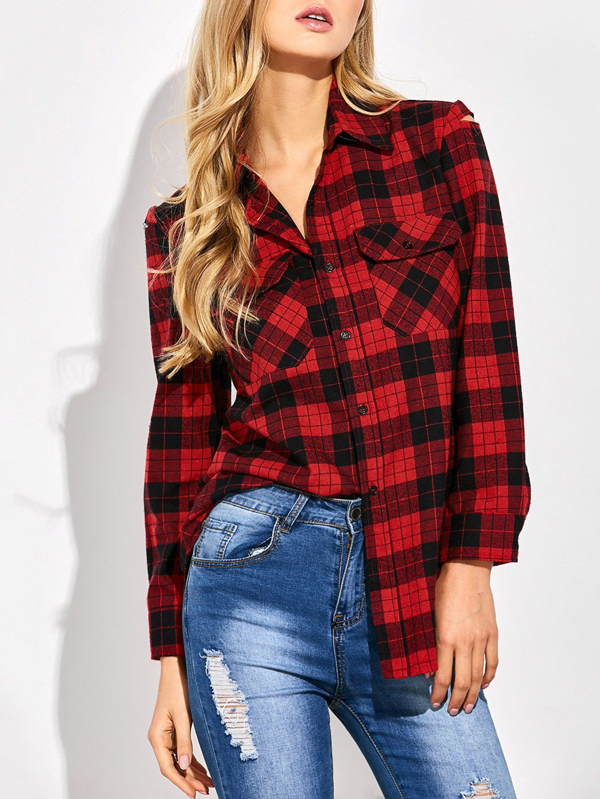 red check oversized shirt