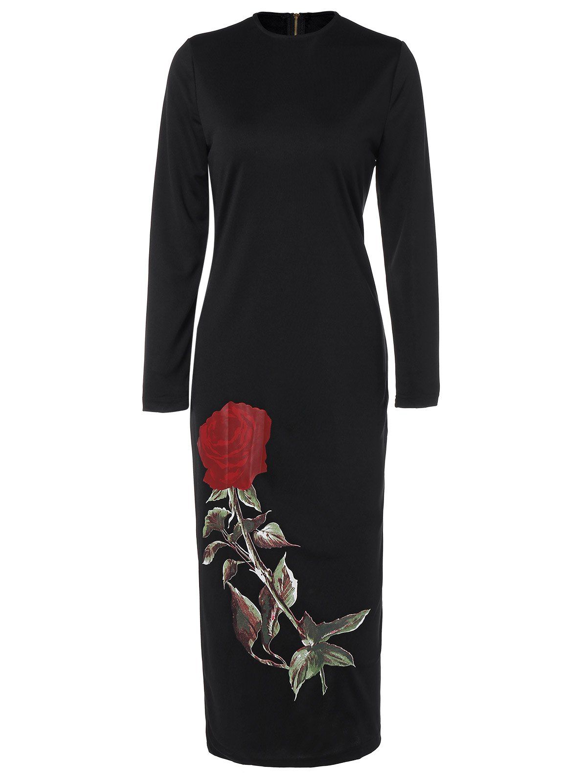 black long sleeve midi bodycon dress