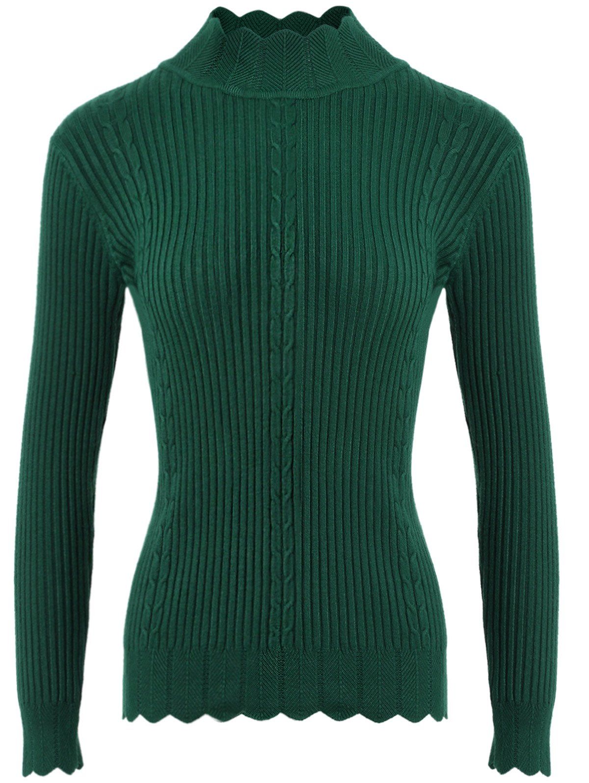 

Drop Shoulder Scalloped Ribbed Sweater, Blackish green