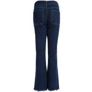Deep Blue L High Waisted Bell-bottom Slit Frayed Hem Jeans | RoseGal.com