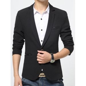

Notch Lapel Pocket Single Button Blazer, Black