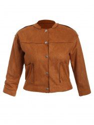 Plus Size Button Up Suede Jacket