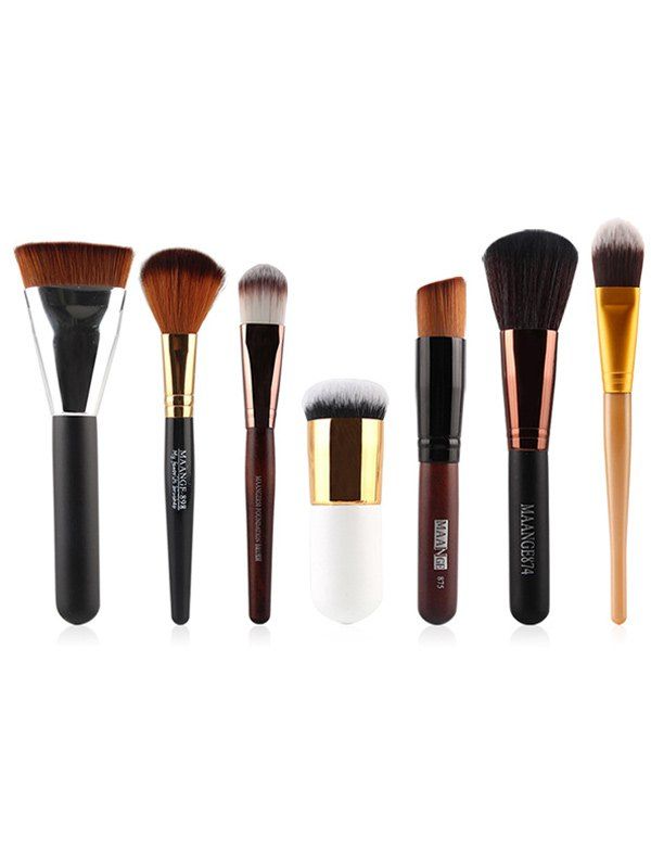 Black 7 Pcs Nylon Face Makeup Brushes Set