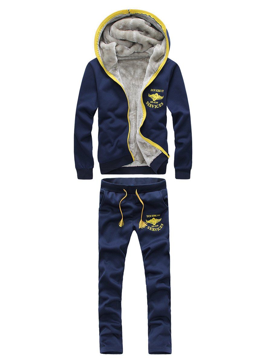 [28% OFF] Graphic Printed Zip Up Hoodie And Sweatpants | Rosegal