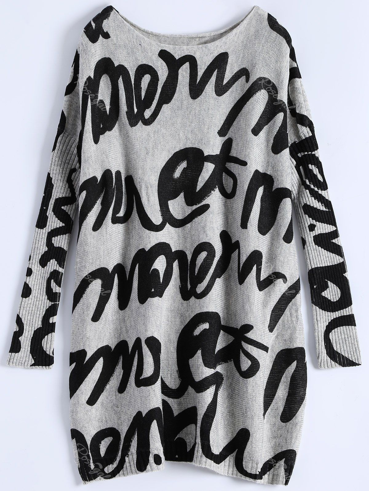 

Ribbed Graphic Grdffiti Plus Size Sweater, Light gray