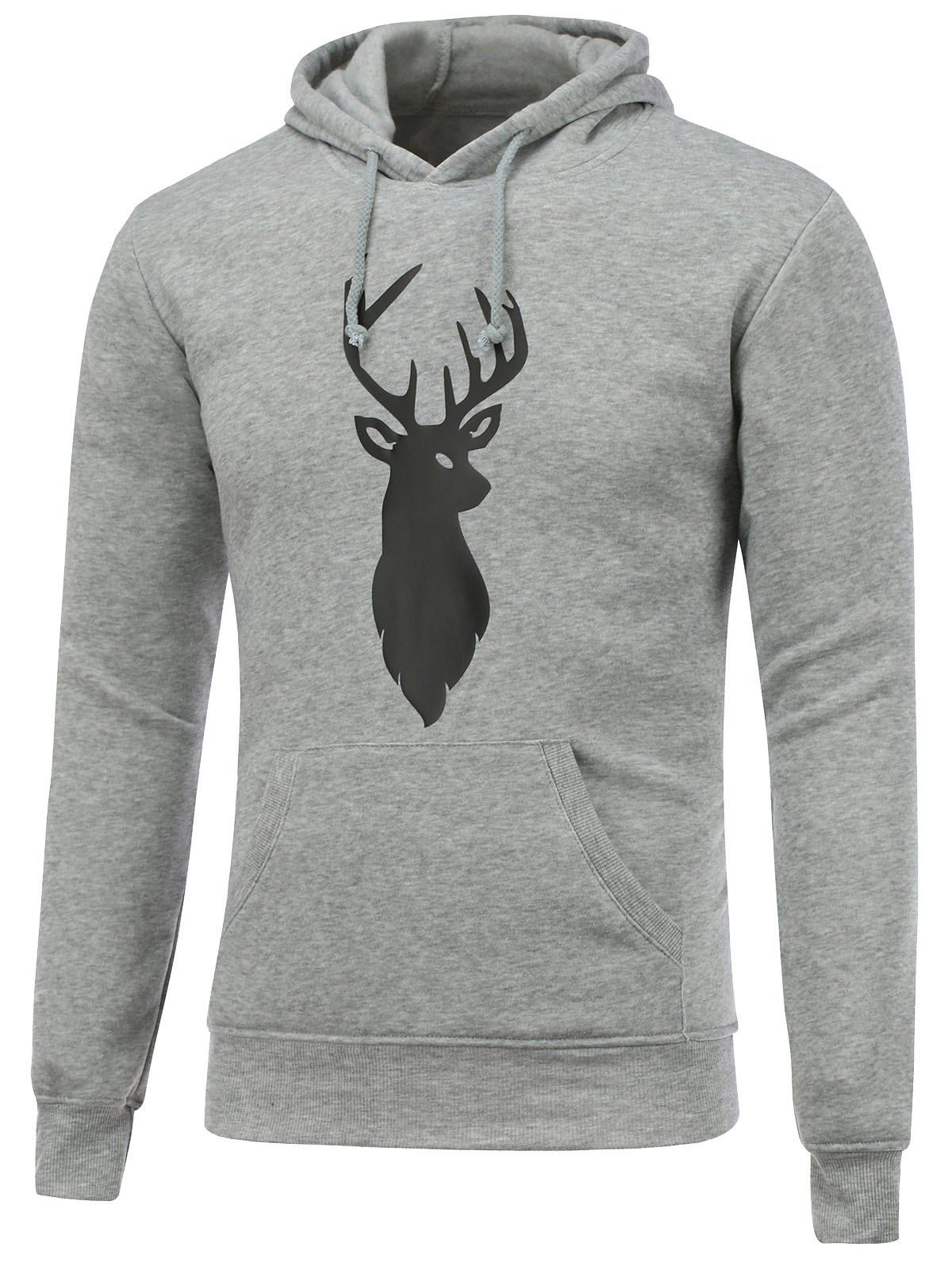 

Deer Print Kangaroo Pocket Christmas Hoodie, Gray