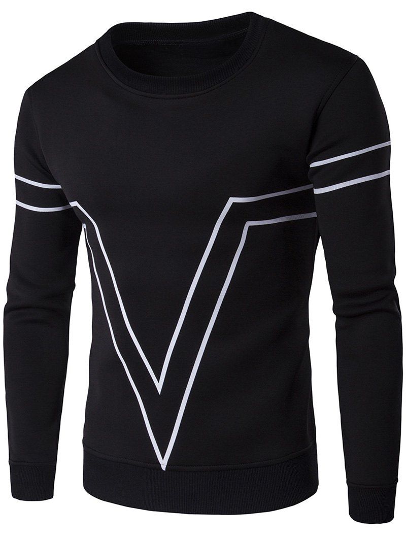 

V Geometric Print Crew Neck Long Sleeve Sweatshirt, Black
