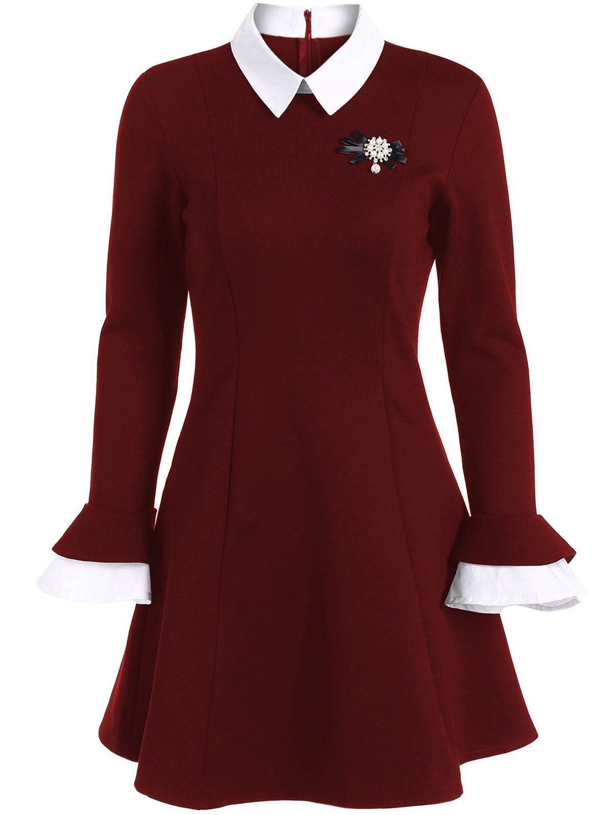 

Mini Color Block Fit and Flare Dress, Burgundy
