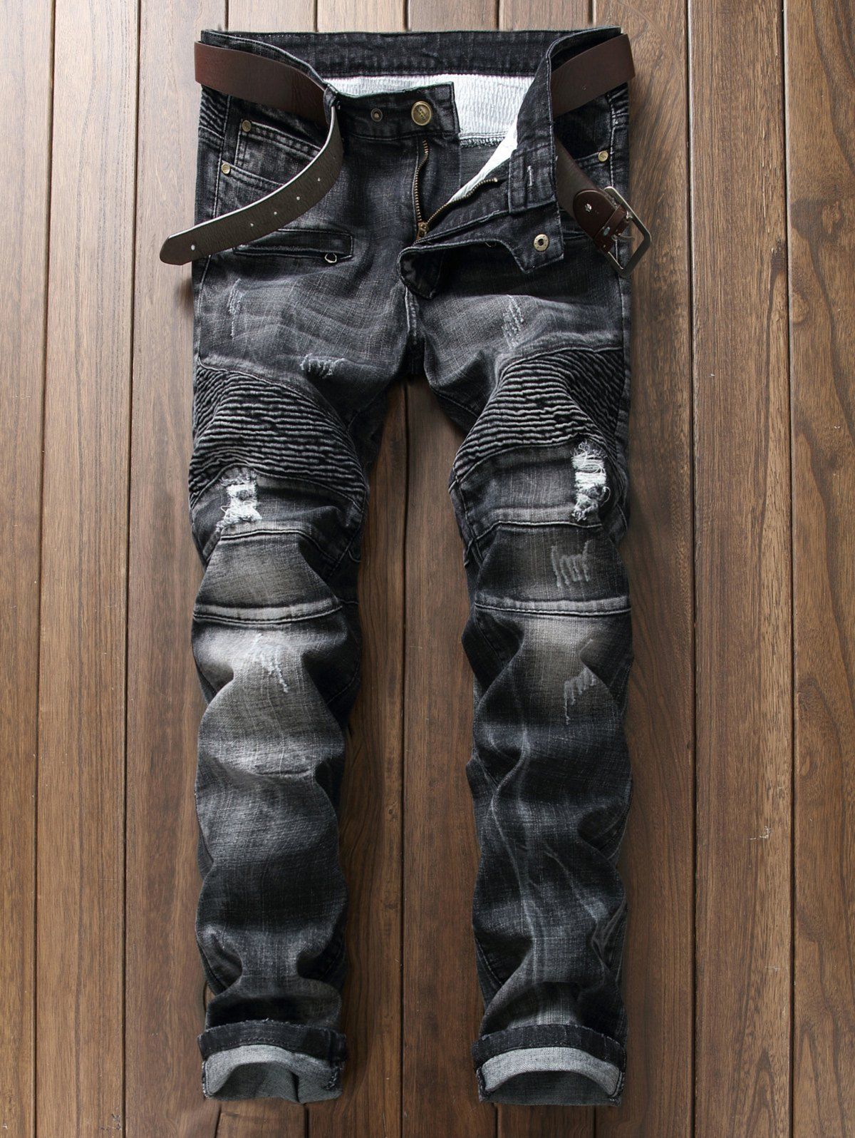 straight leg biker jeans