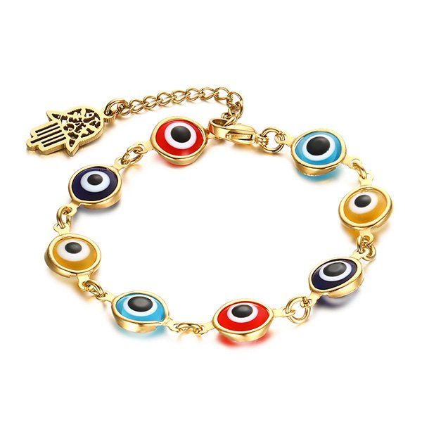 

Color Eye Hamsa Hand Bracelet, Golden