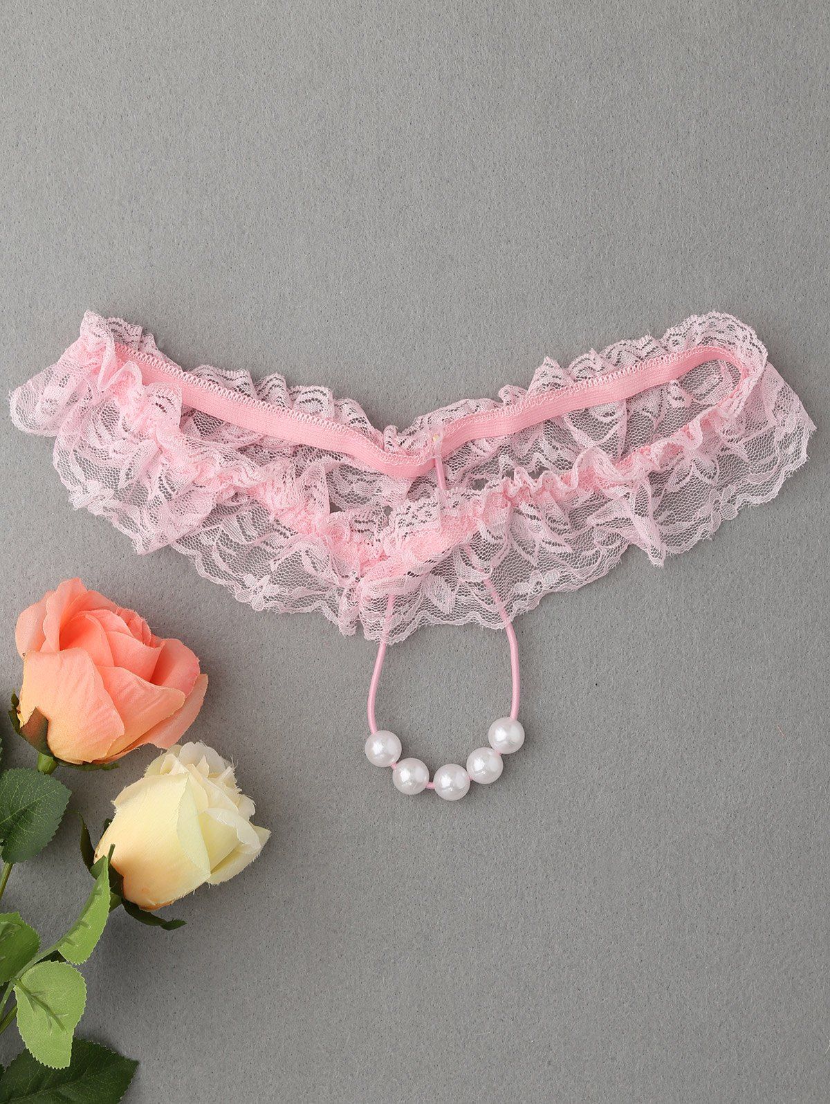 [45 OFF] Sheer Beaded Lace G Strings Rosegal