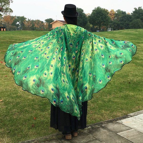 

Peacock Feather Wing Cape Scarf, Green