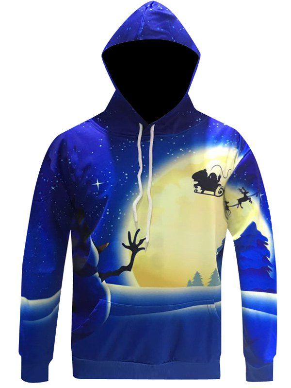 

Snowman Print Pullover Christmas Patterned Hoodies, Blue