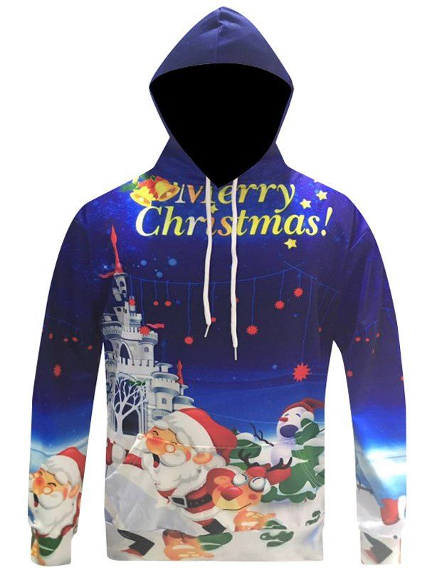 

3D Print Kangaroo Pocket Christmas Patterned Hoodies, Blue