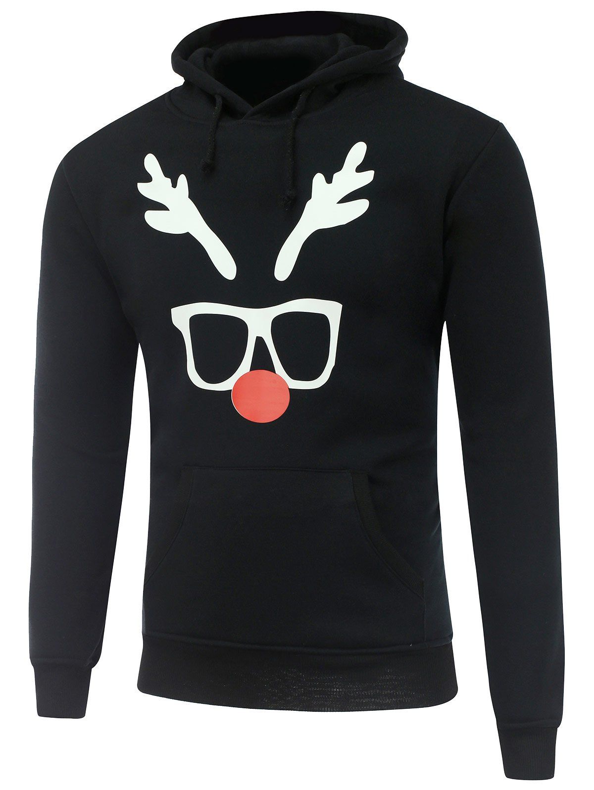

Hooded Long Sleeve Christmas Deer Horn Print Hoodie, Black
