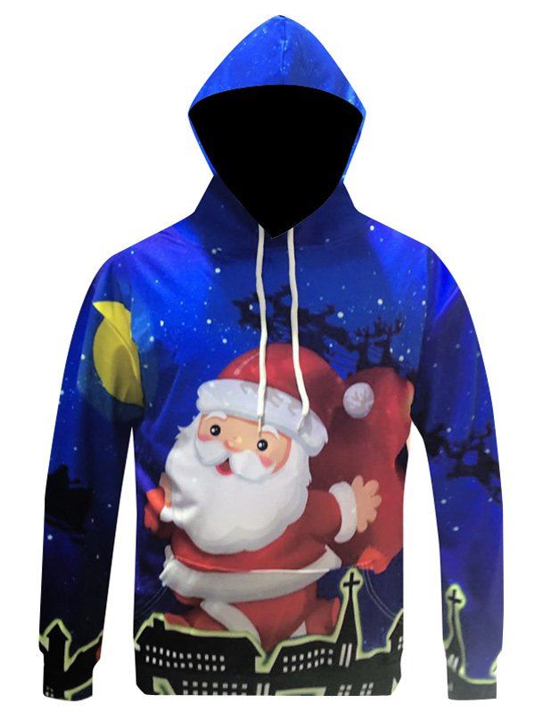

Christmas Santa Claus Printed Pullover Hoodie, Blue
