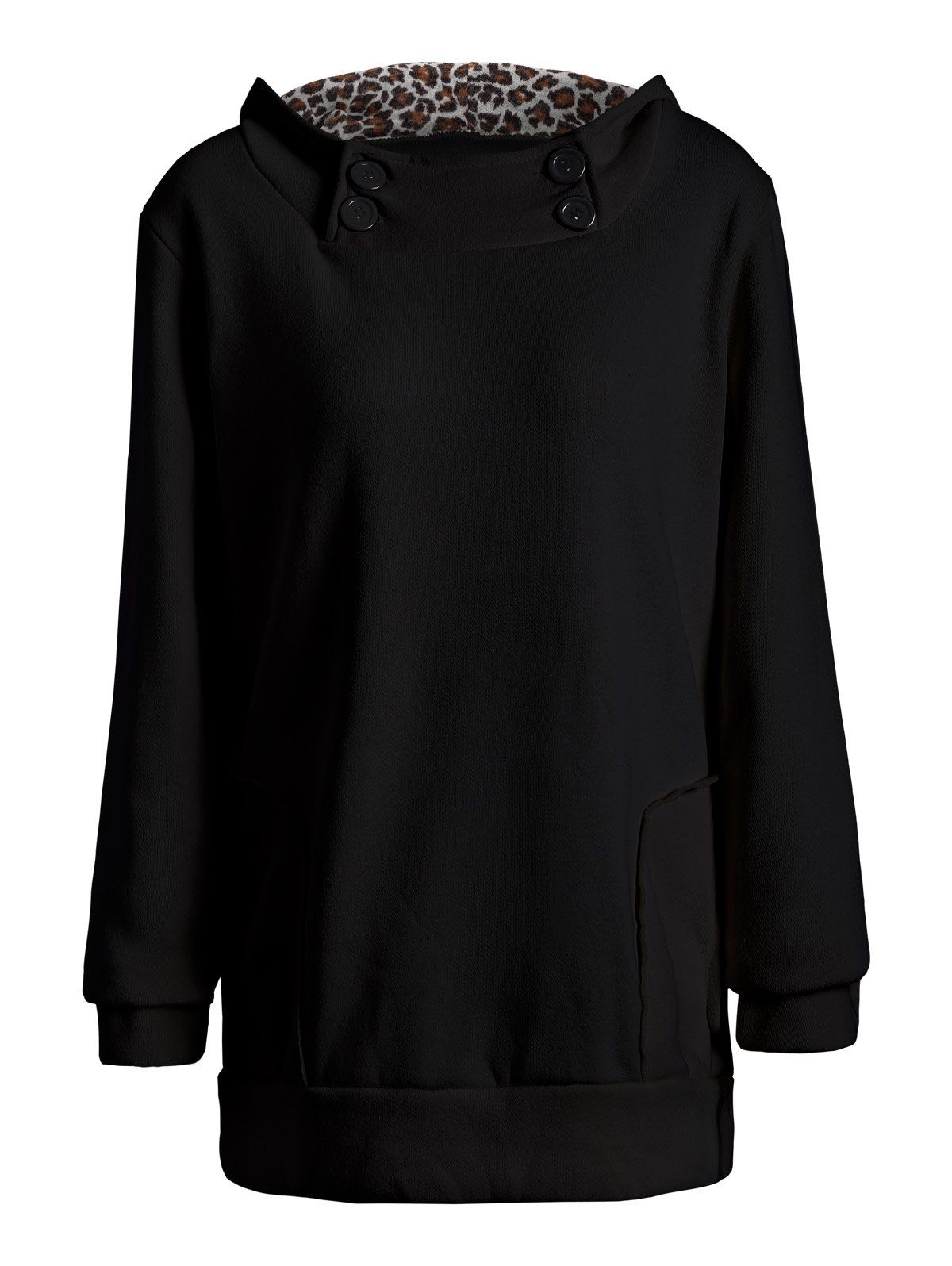 [ 50 OFF ] 2018 Solid Color Loose Fitting Leopard Print Hoodie For Women In Black One Size