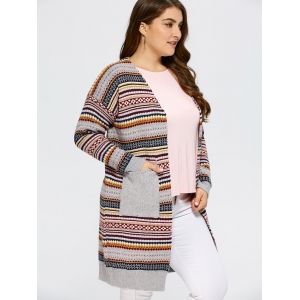 Gray One Size Open Front Knit Striped Cardigan | RoseGal.com