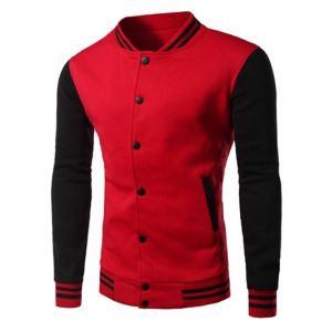 

Color Block Panel Baseball Jacket, Red
