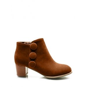 Buttons Chunky Heel Suede Ankle Boots