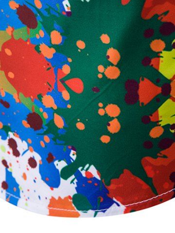 

Colorful Splatter Paint Pattern Turndown Collar Long Sleeve Shirt, White