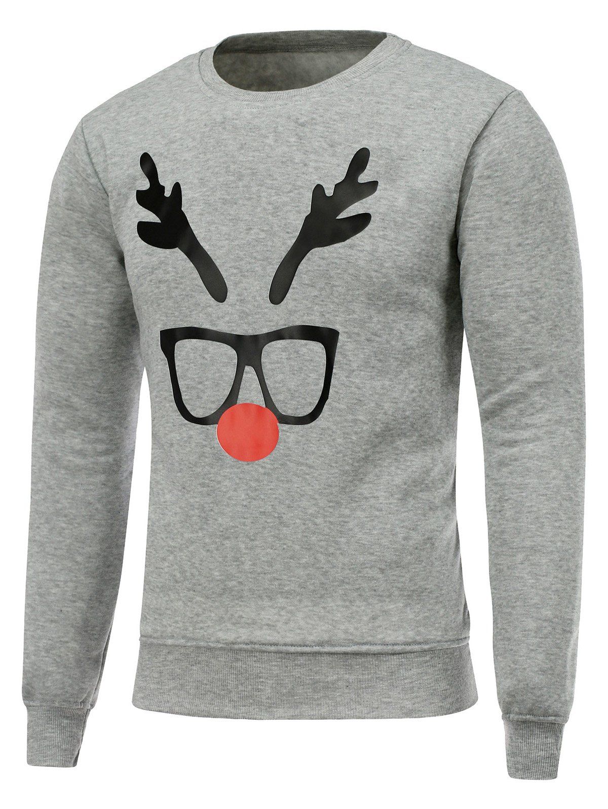 

Crew Neck Long Sleeve Christmas Deer Horn Print Sweatshirt, Gray