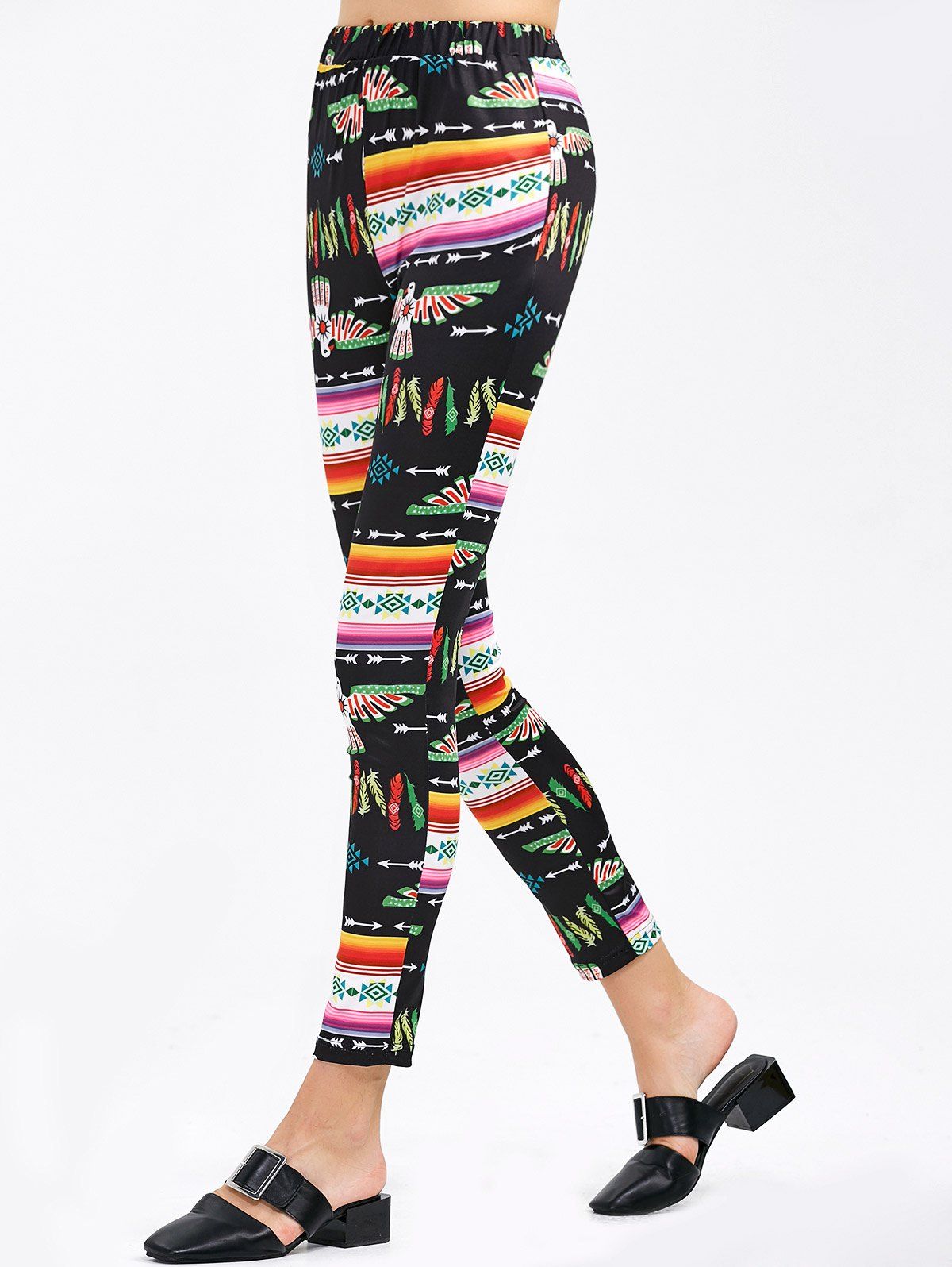 

Tribal Bird Printed Skinny Pants, Black