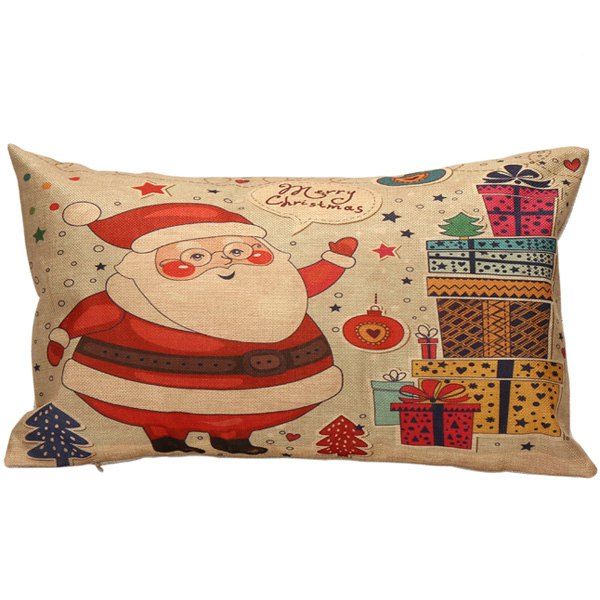 

Santa Gift Printed Christmas Bed Throw Rectangle Pillow Cover, Colormix