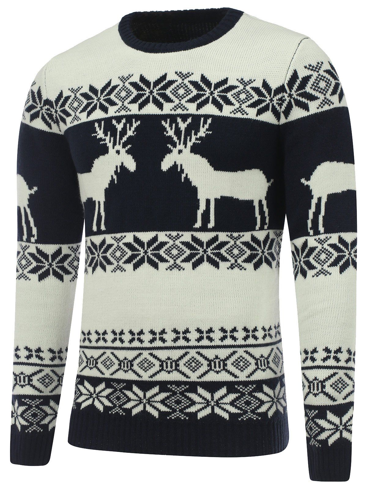 

Crew Neck Reindeer Snowflake Christmas Sweater, White