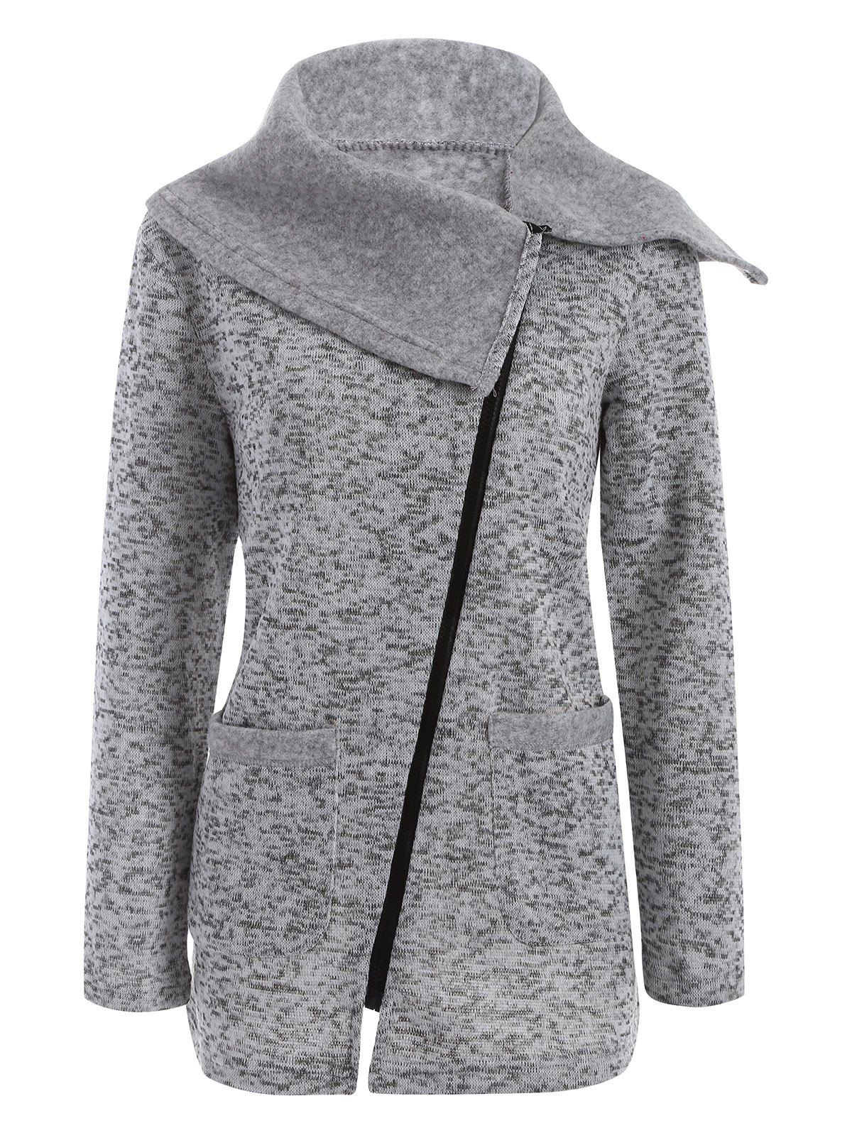 [37 OFF] Asymmetric Zipper Knitted Long Coat Rosegal