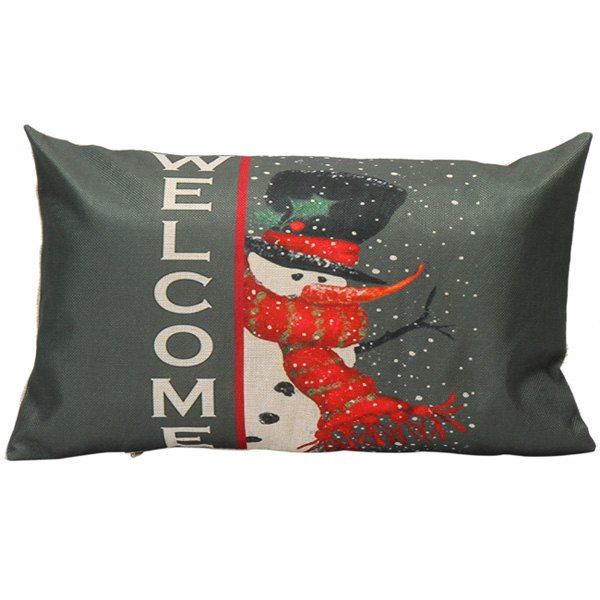 

Cartoon Snowman Printed Christmas Throw Pillow Cover, Black grey