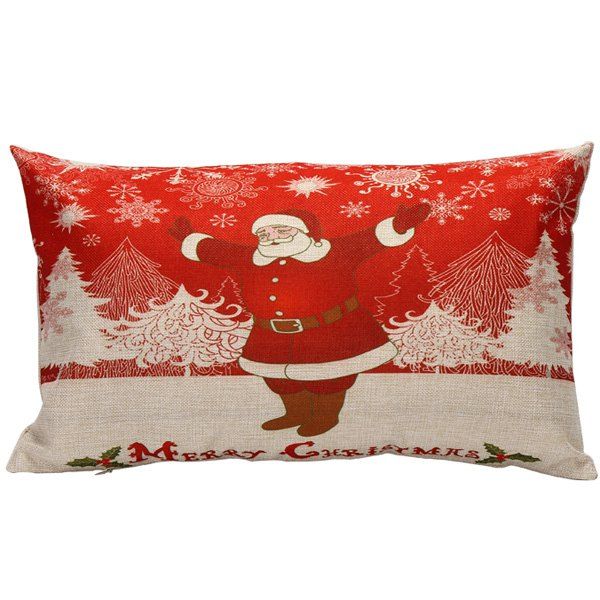 

Xmas Santa Printed Christmas Bed Throw Pillow Cover, Red