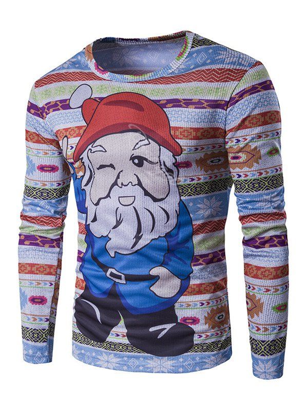 Trendy Crew Neck 3D Father Christmas Cartoon Print T-Shirt  