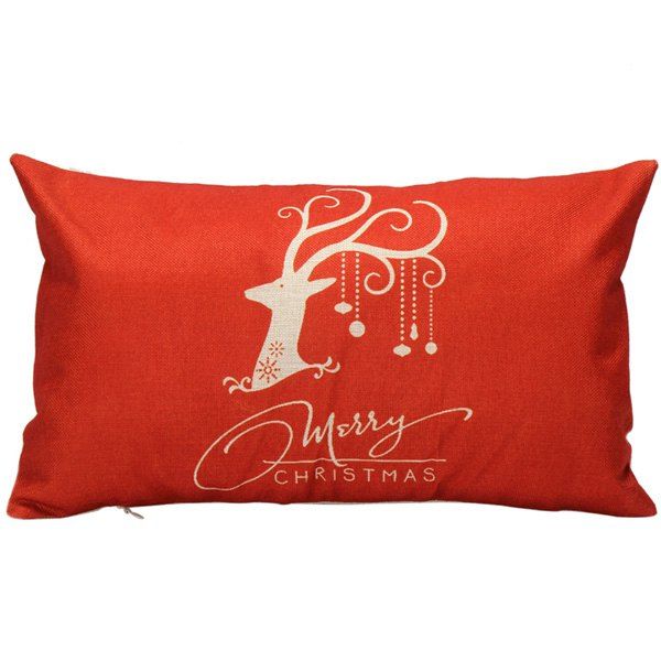 

Home Decorative Elk Pattern Christmas Rectangle Pillow Cover, Red