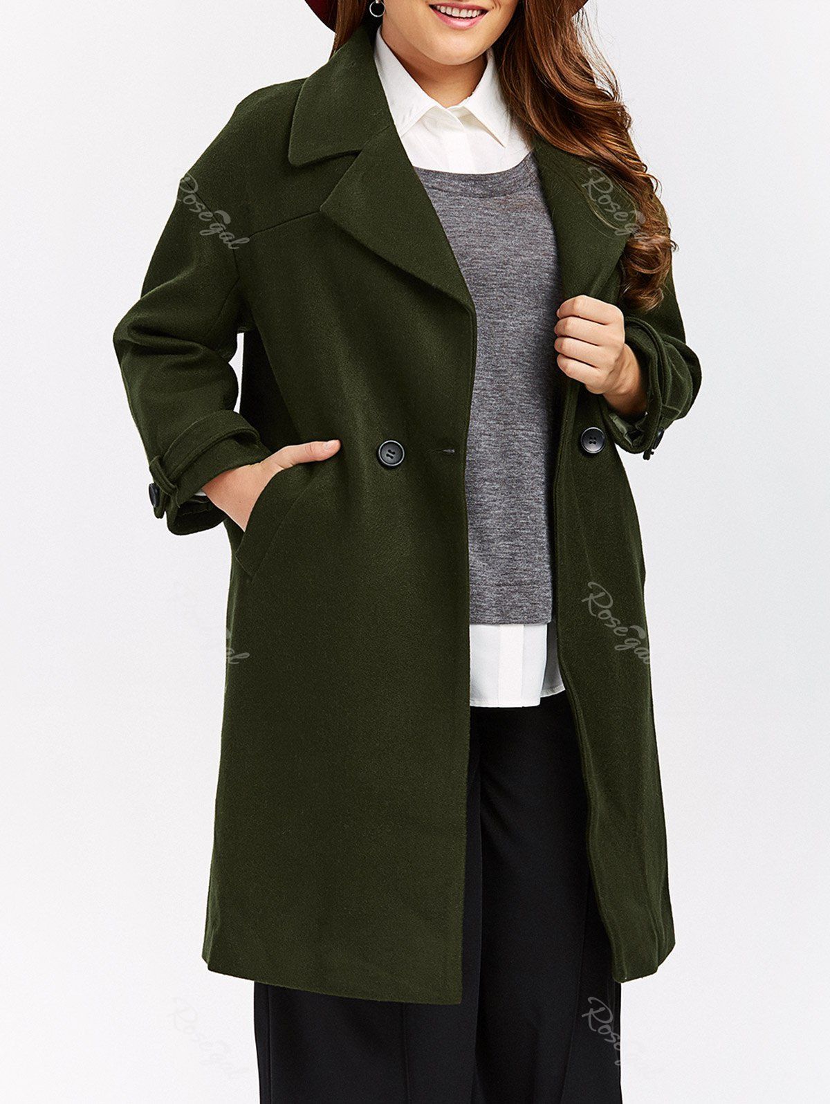 [45 OFF] Plus Size Buttoned Wool Blend Longline Coat Rosegal