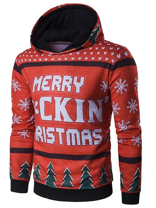 [63% OFF] Hooded Christmas Tree And Snowflake Printed Hoodie | Rosegal