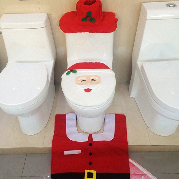 

Christmas Santa Claus 3PCS Toilet Seat Cushion Cover Set, Red with white