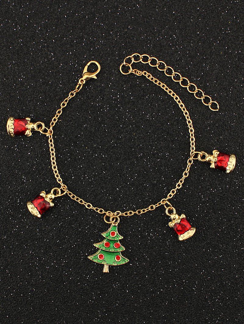 

Rhinestone Christmas Tree Charm Bracelet, Golden
