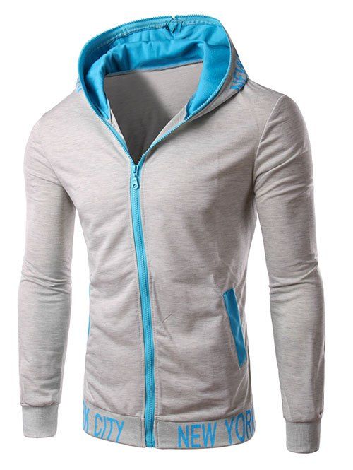 

Hooded Color Block Zipper Design Hoodie, Gray