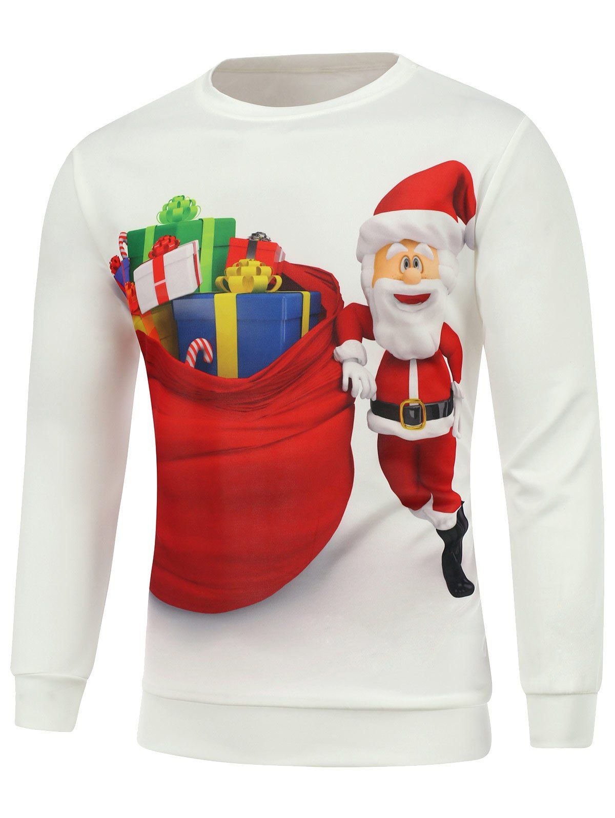 

Christmas Santa Printed Long Sleeve Sweatshirt, White