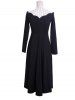 Off Shoulder Scalloped Midi Vintage Prom Evening Dress -  