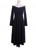 Off Shoulder Scalloped Midi Vintage Prom Evening Dress -  